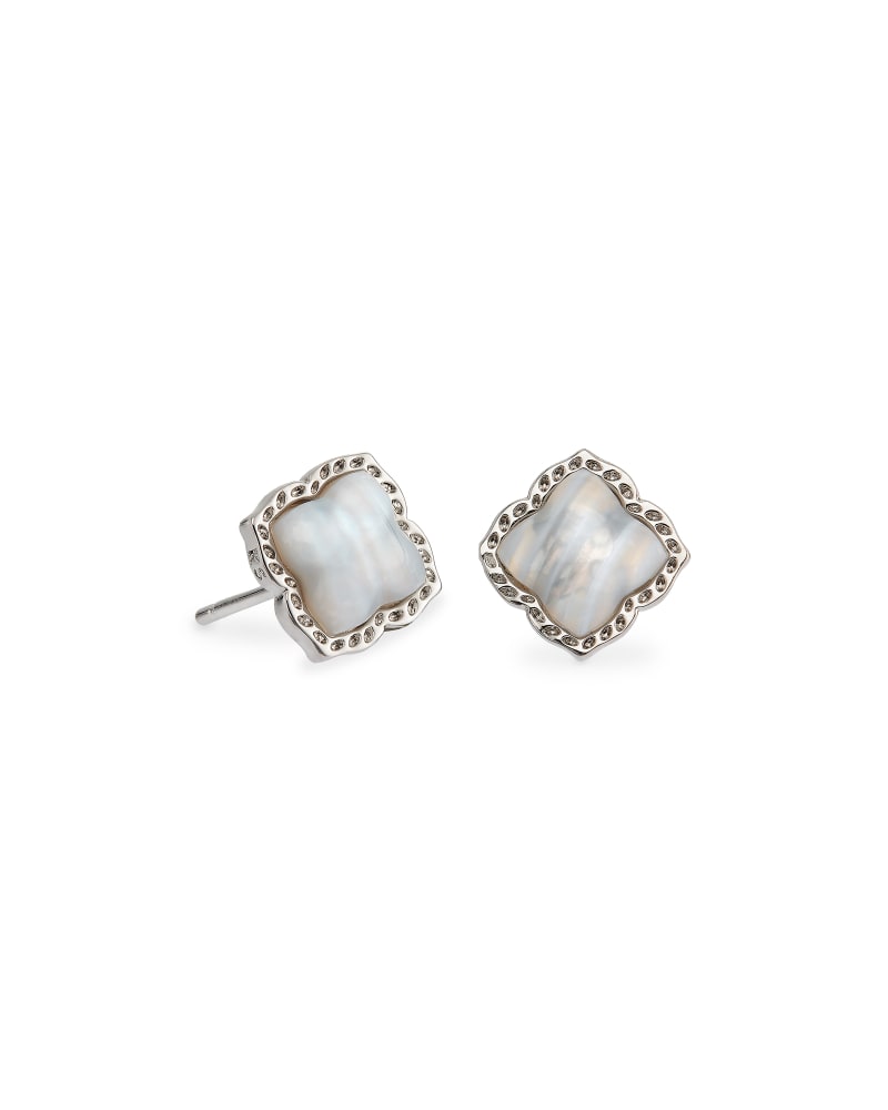 Mallory Silver Stud Earrings in Gray Banded Agate image number 0